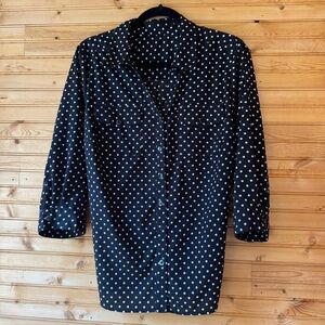 Blouse Black White Polka Dots 3/4 sleeves Button-down Business Capsule Medium